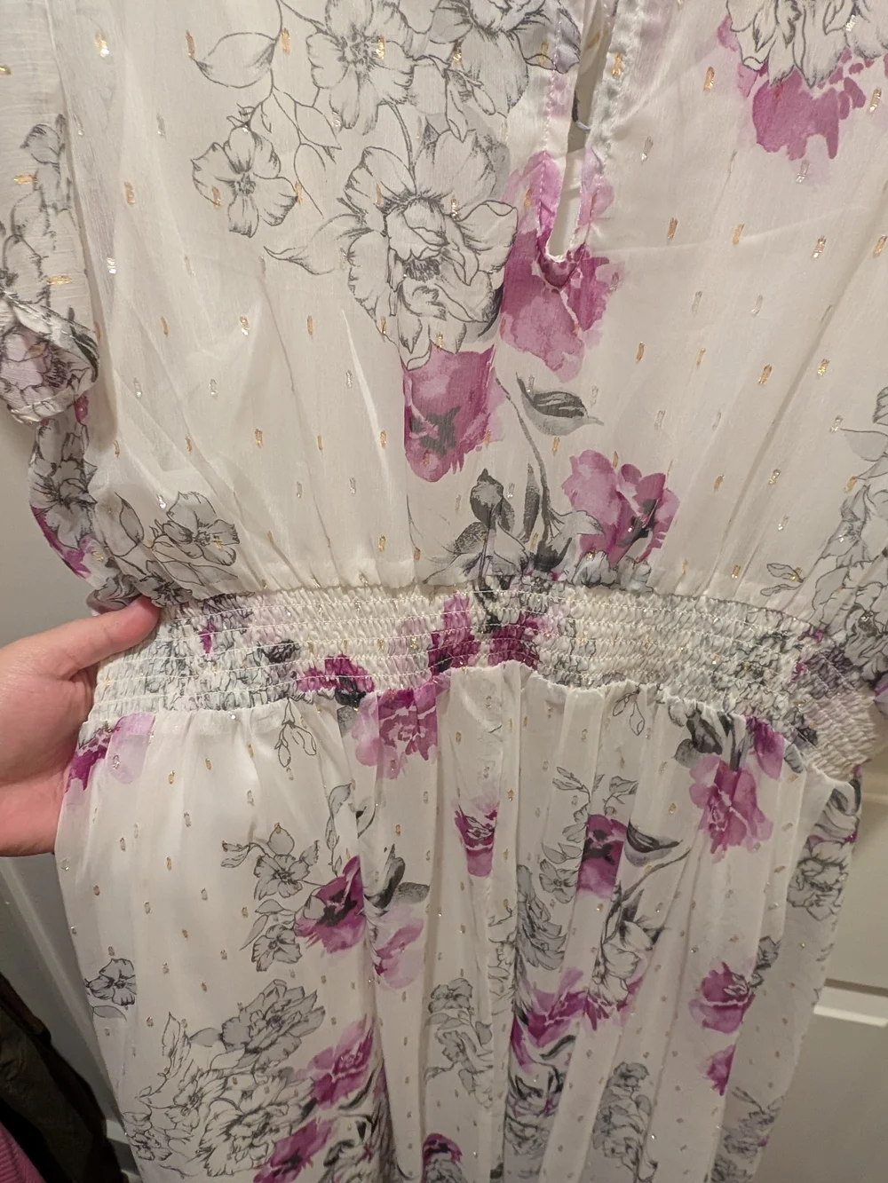 Torrid Sz 2 Floral Chiffon Maxi Dress - White with Pink And Black Flowers